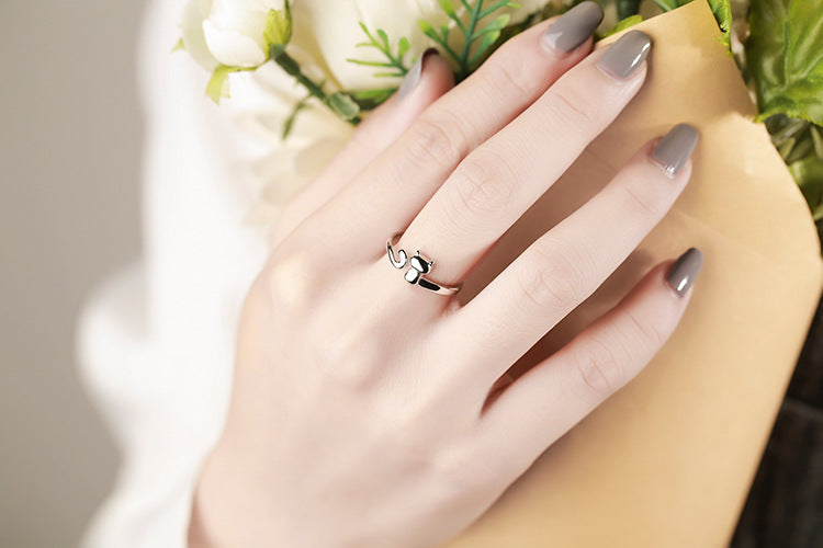 Kitten Opening Silver Ring for Women
