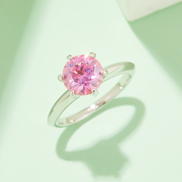 (Four Colours) 2.0CT Moissanite Round Cut Solitaire Ring for Women