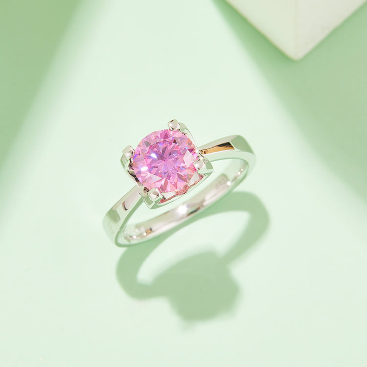 (Four Colours) 2.0CT Moissanite Round Cut Solitaire Ring for Women