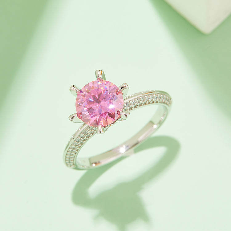 (Four Colours) 2.0 CT Moissanite Round Cut Cathedral Six Prongs Ring for Women