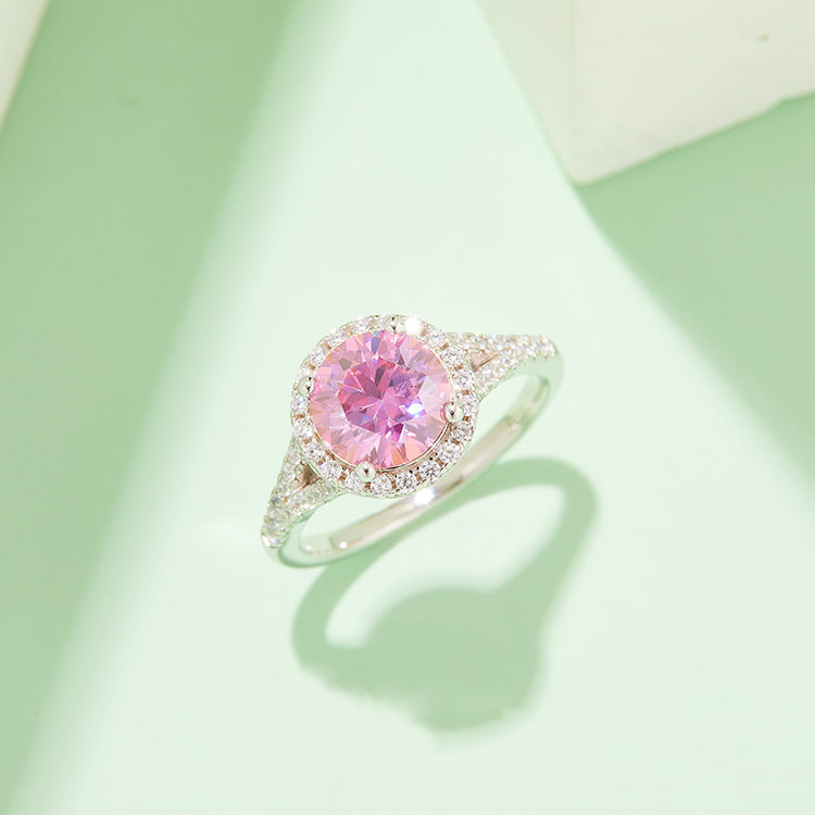 (Four Colours) 2.0CT Moissanite Round Cut Soleste Halo Ring for Women