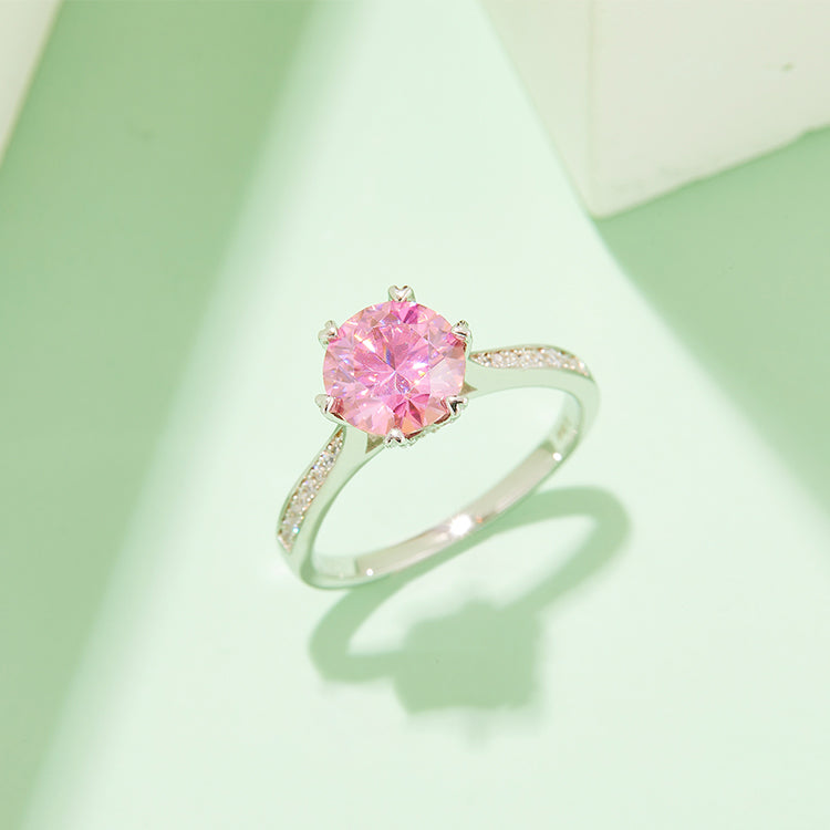 (Four Colours) 2.0 CT Moissanite Round Cut Cathedral Six Prongs Ring for Women