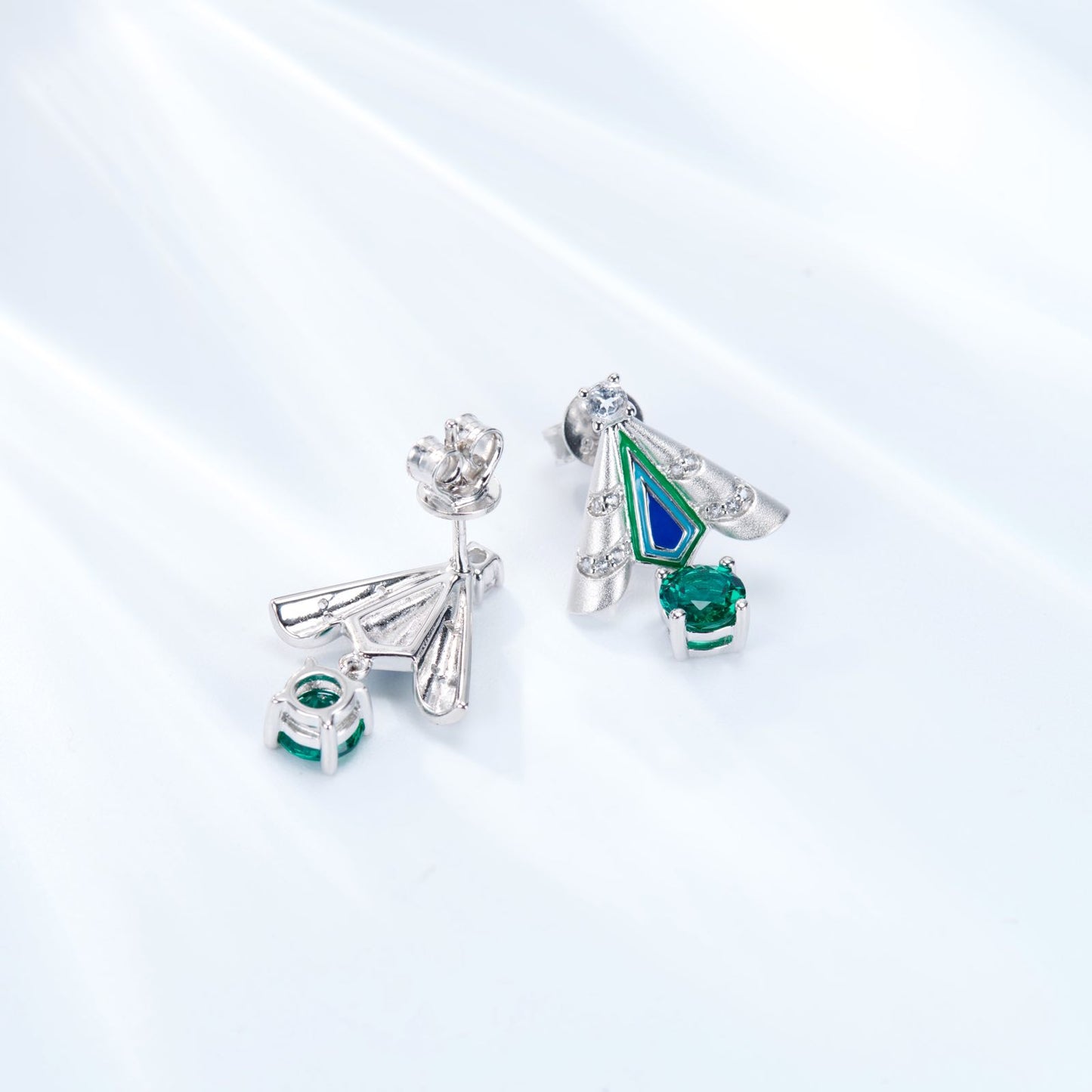Emerald Colour Firefly Enamel Silver Drop Earrings for Women