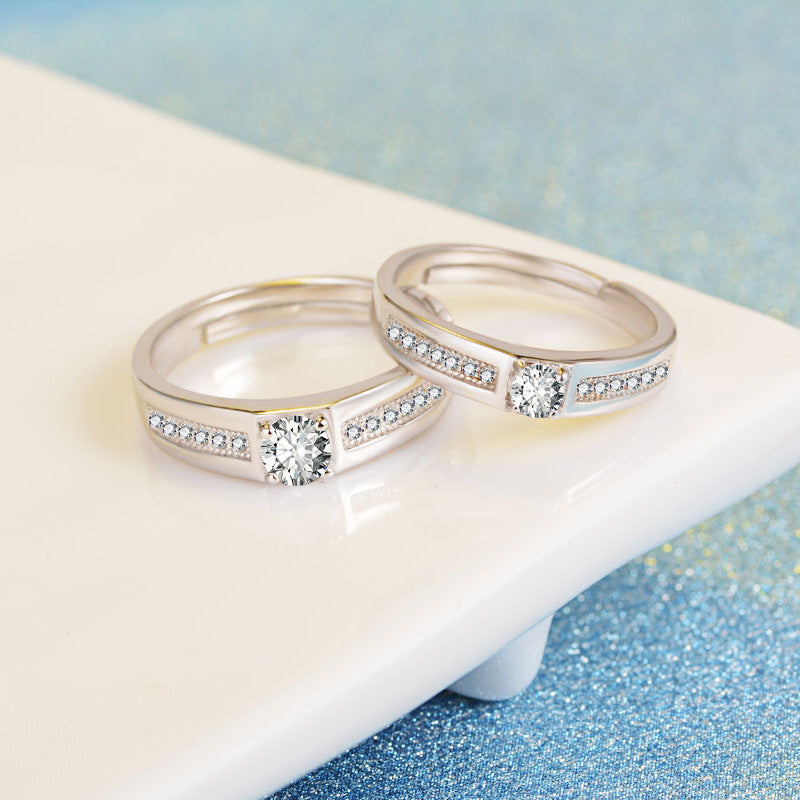 Round Zircon Cathedral Silver Couple Ring