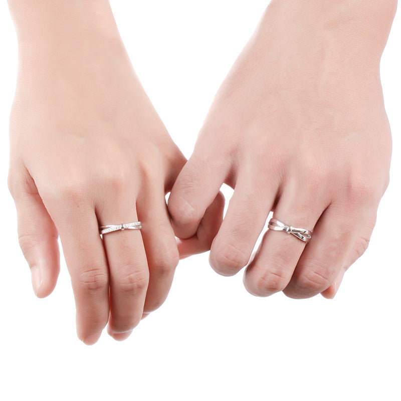 Interweave Circle with Zircon Silver Couple Ring for Women