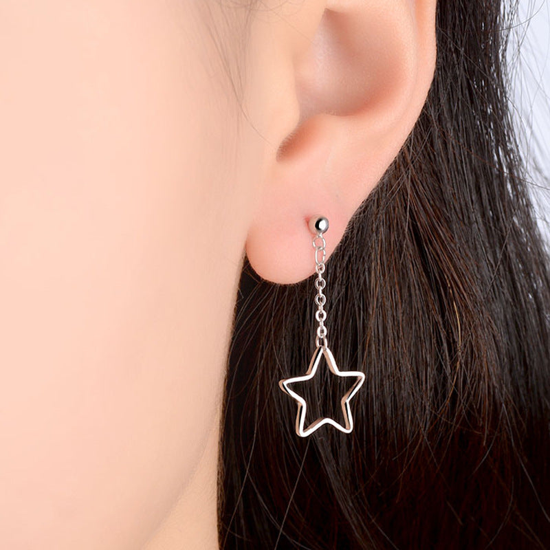 Star and Strip Asymmetrical Silver Drop Earrings for Women