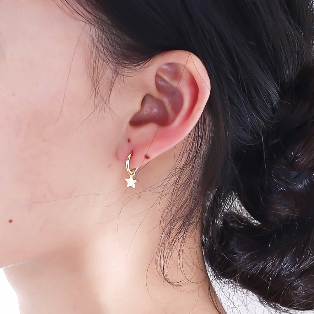 Asymmetric Star and Moon Pendant Silver Hoop Earrings for Women