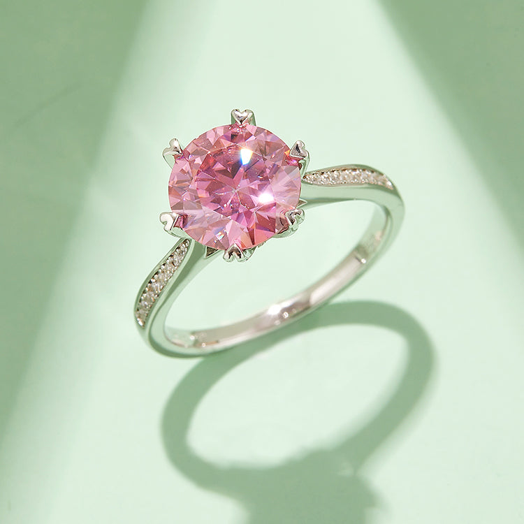 (Four Colours) 3.0CT Moissanite Round Cut Cathedral Six Prongs Ring for Women