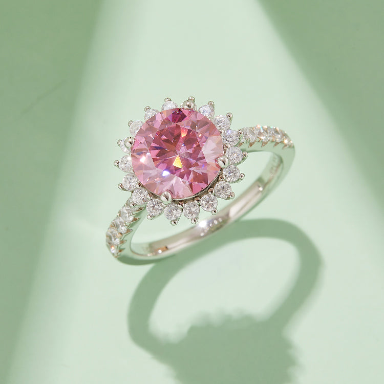 (Four Colours) 3.0CT Moissanite Round Cut Soleste Halo Ring for Women