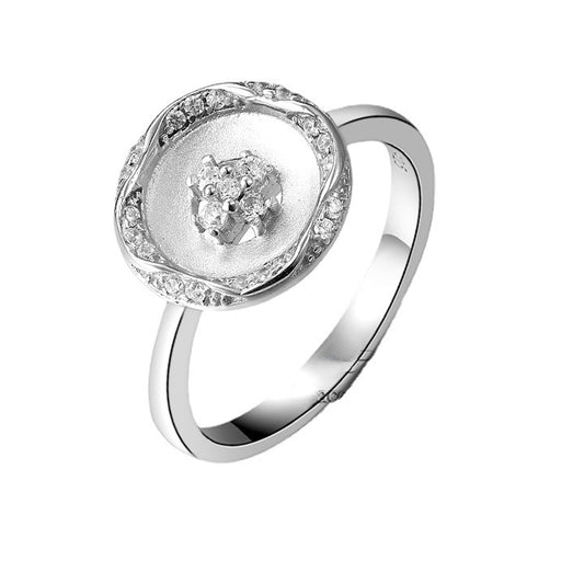 Button with Zircon Silver Ring for Women