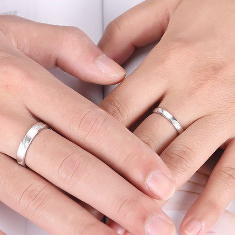 Frosted Stripe Silver Couple Ring for Women