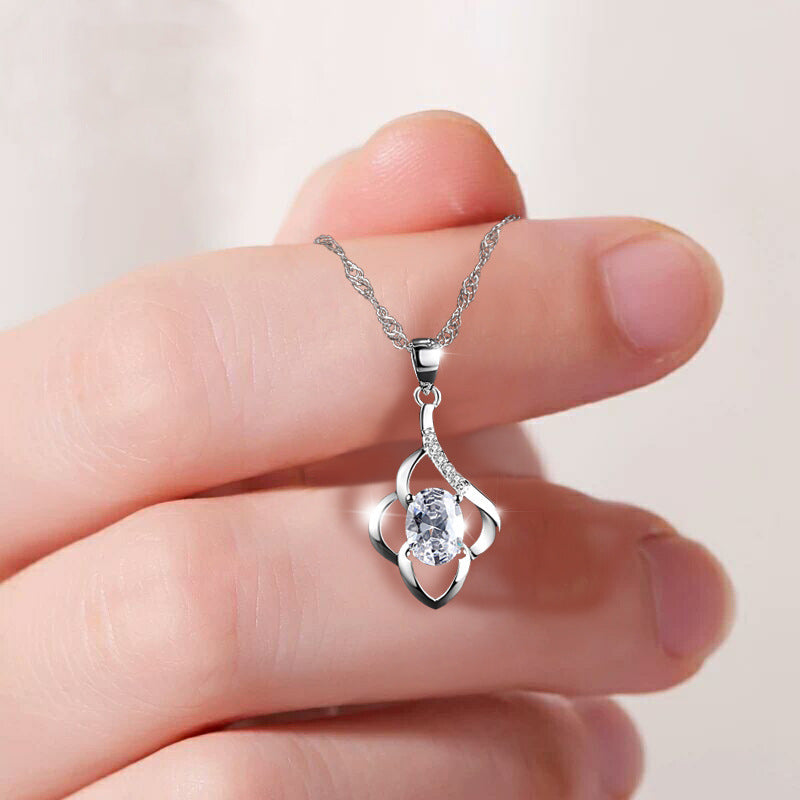 (Pendant Only) Oval Zircon Flower Silver Pendant for Women