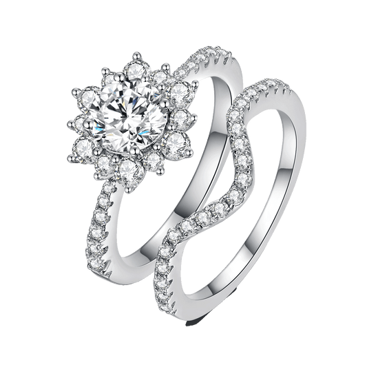 Moissanite Lotus and Band Ring Pack for Women