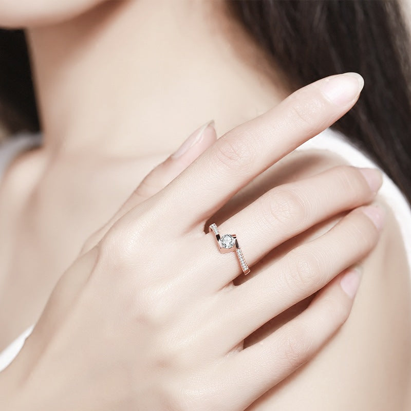 Round Zircon Square Silver Ring