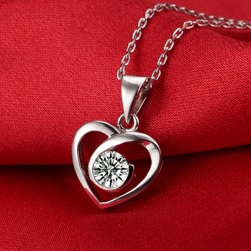 (Pendant Only) Valentine's Day Gift Heart-shaped with Round Zircon Silver Pendant for Women