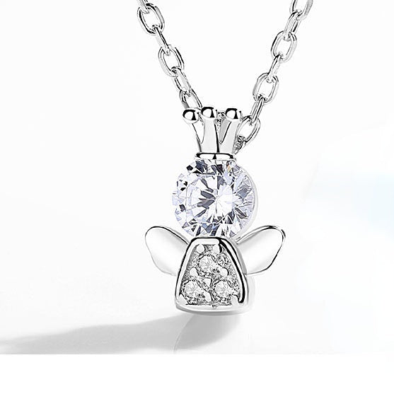 Zircon Crown Angel Silver Necklace for Women