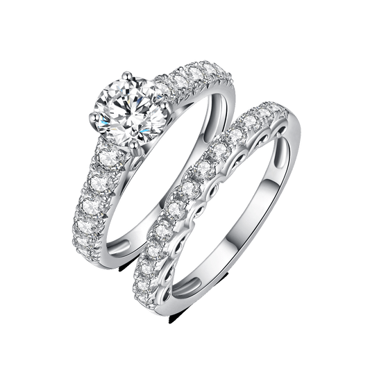 Moissanite Round Cut Ring plus Half Band Ring Pack for Women