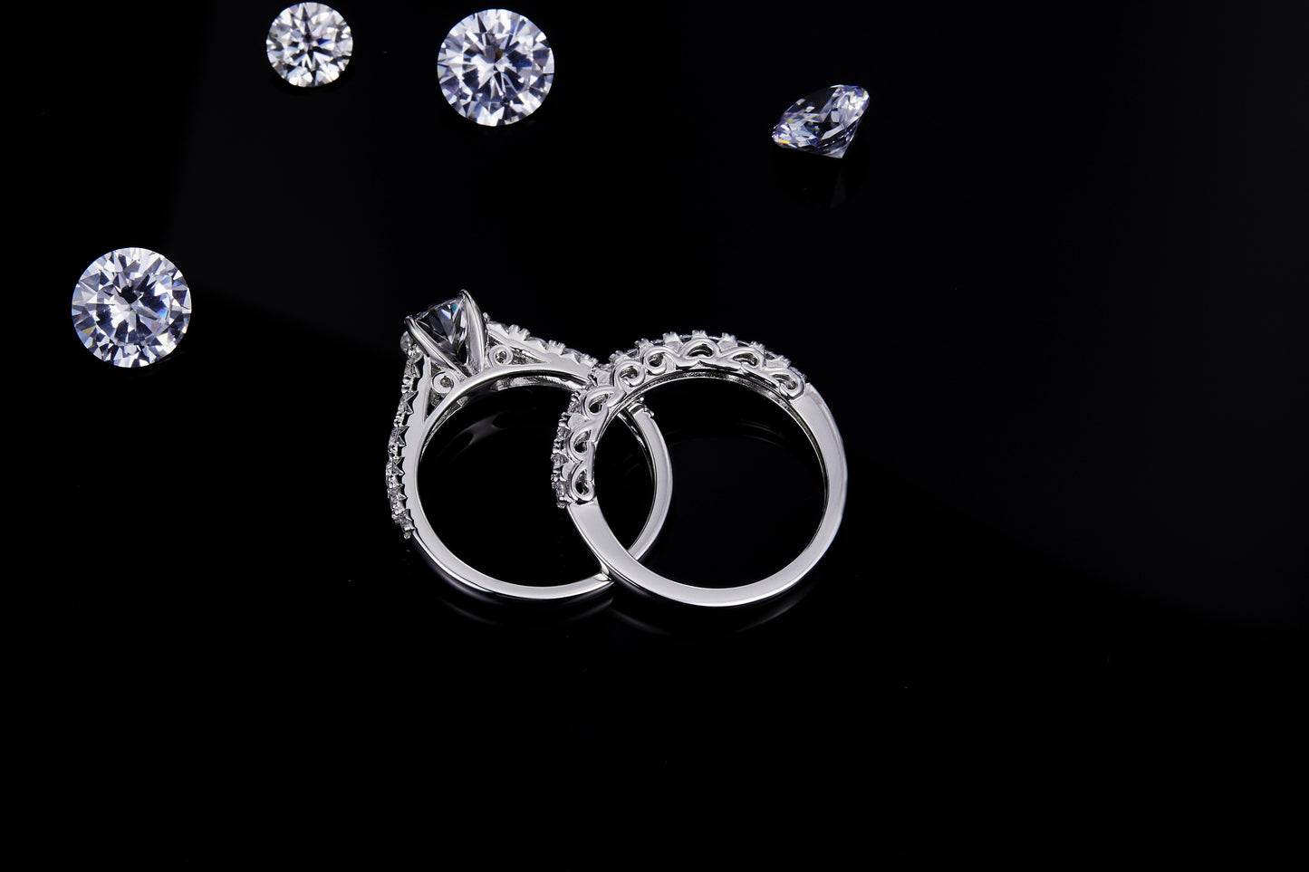 Moissanite Round Cut Ring plus Half Band Ring Pack for Women