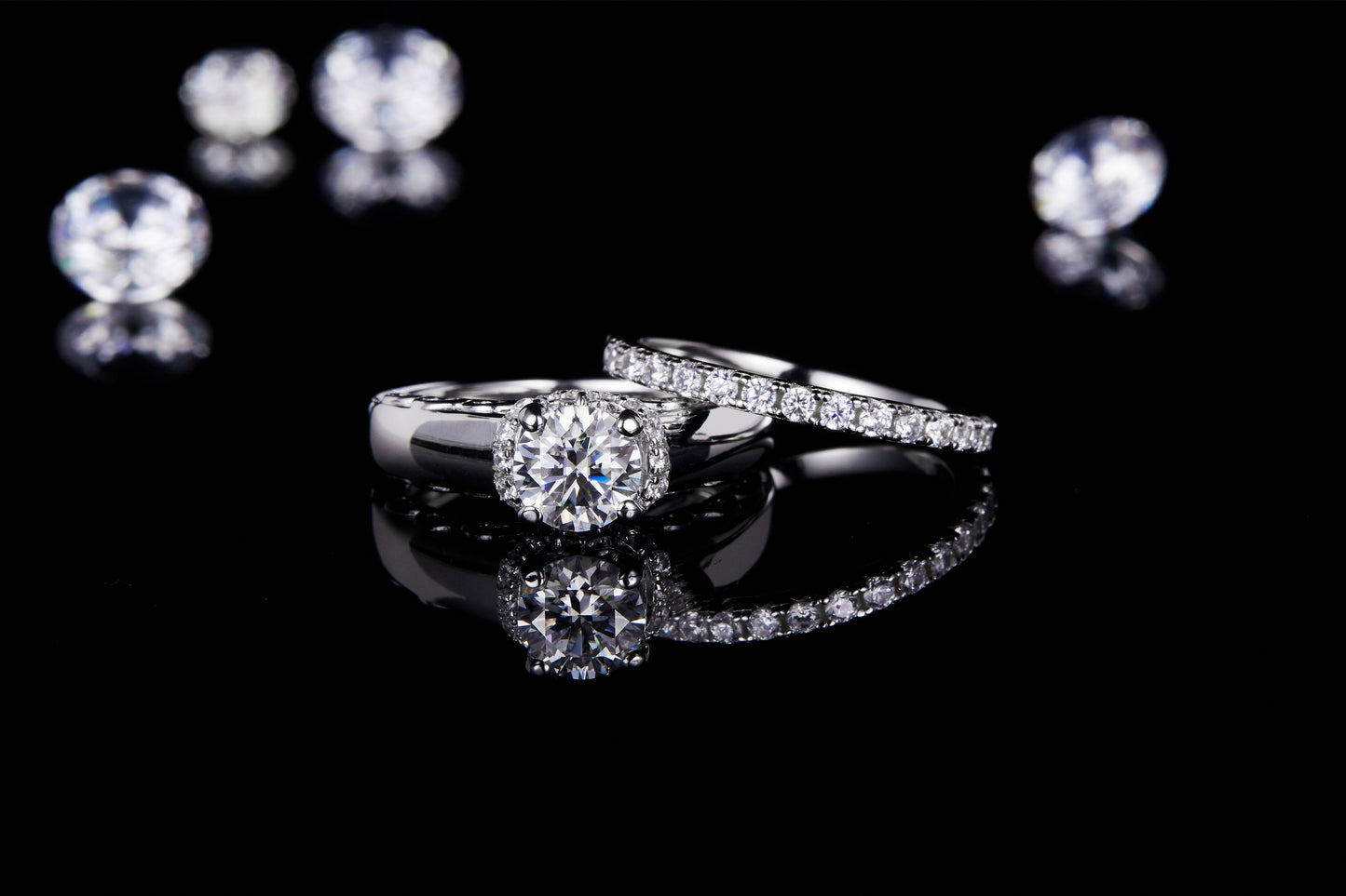 Solitaire Moissanite Round Cut Plus Half Band Ring Pack for Women