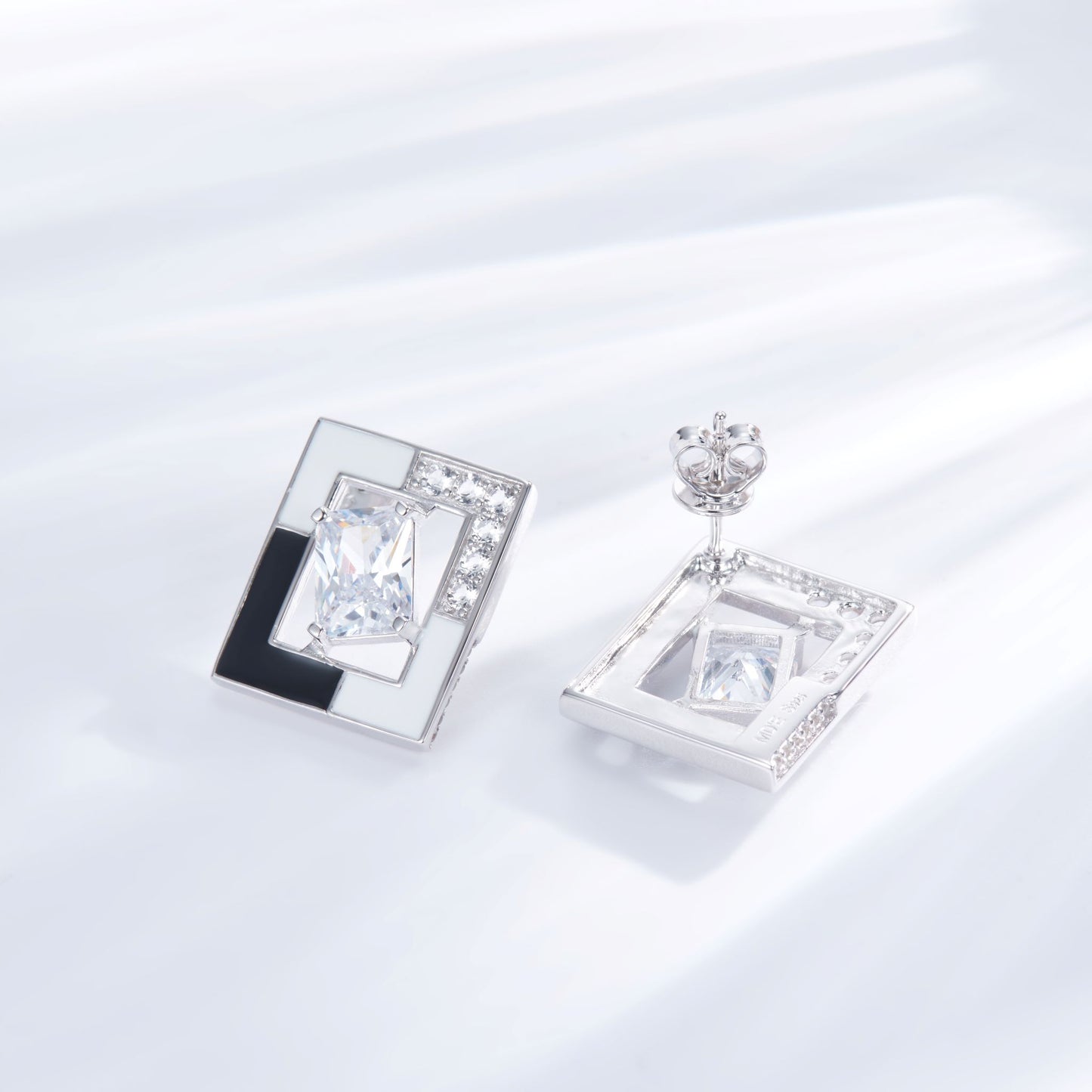 Square Enamel Silver Studs Earrings for Women