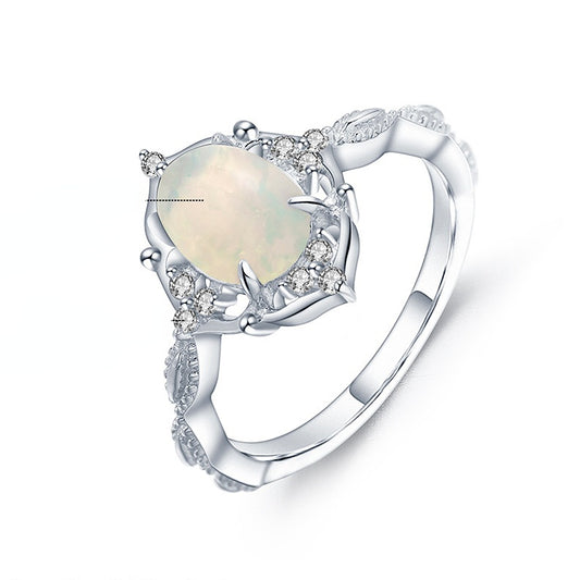 European Luxury Fashion Inlaid Natural Opal Jewelry Sterling Silver Ring for Women