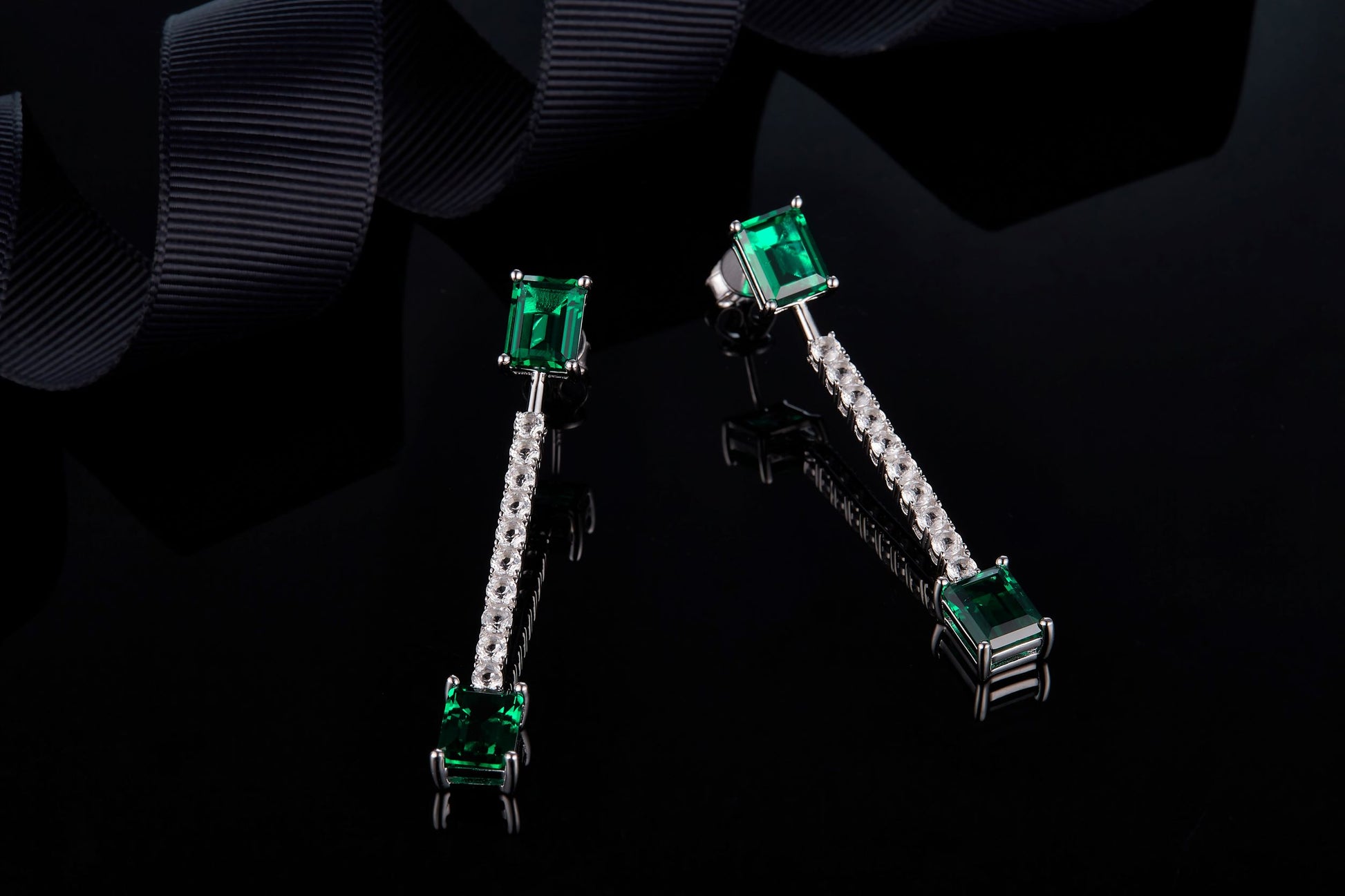Emerald Colour 6.8CT Emerald Shape Enamel Sliver Drop Earrings for Women