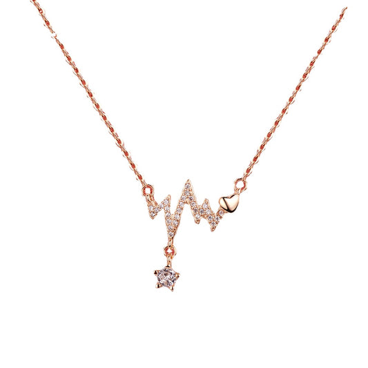 Zircon Heartbeat with Star Silver Necklace for Women