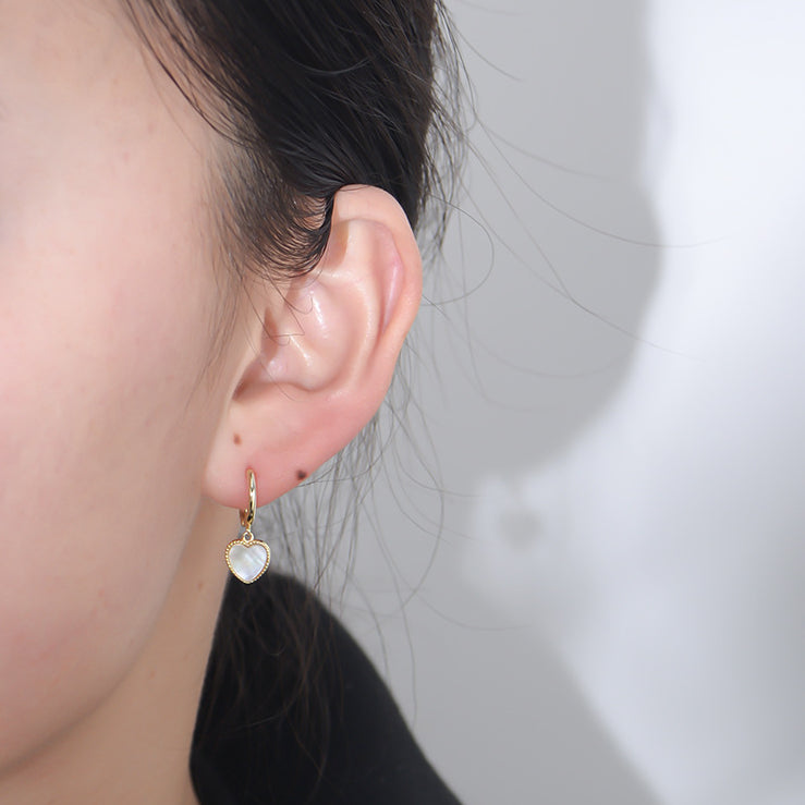 Heart-shaped Mother of Pearl Silver Drop Earrings for Women