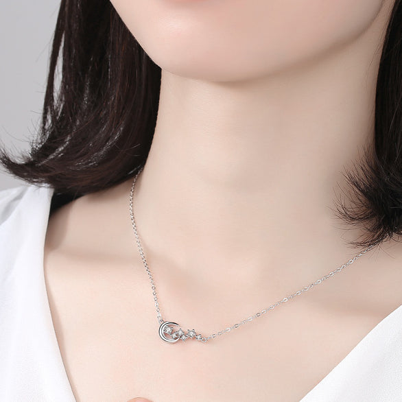 Zircon Star Moon Pendant Silver Necklace for Women