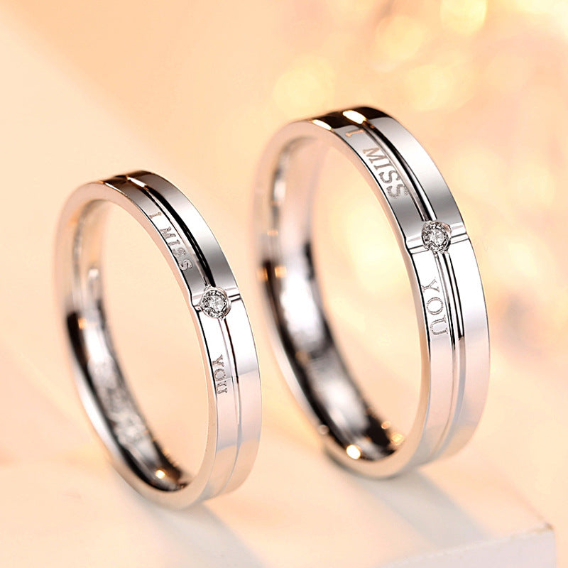 I MISS YOU with Zircon Silver Couple Ring for Women