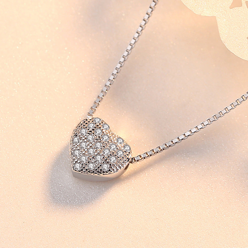 Valentine's Day Gift Full Zircon Love Pendant Silver Necklace for Women