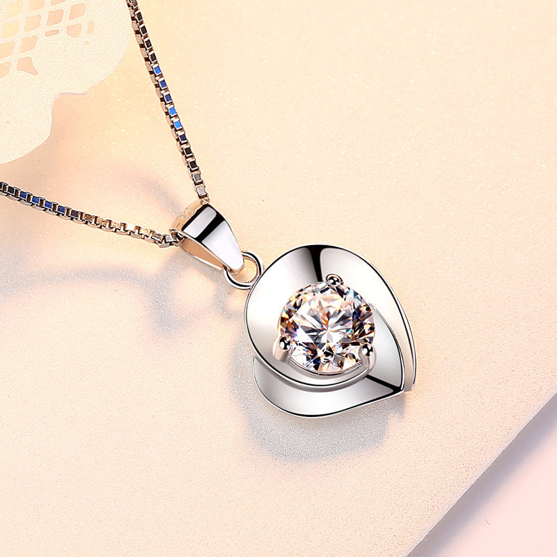 (Pendant Only) Round Zircon Heart-shaped Silver Pendant for Women