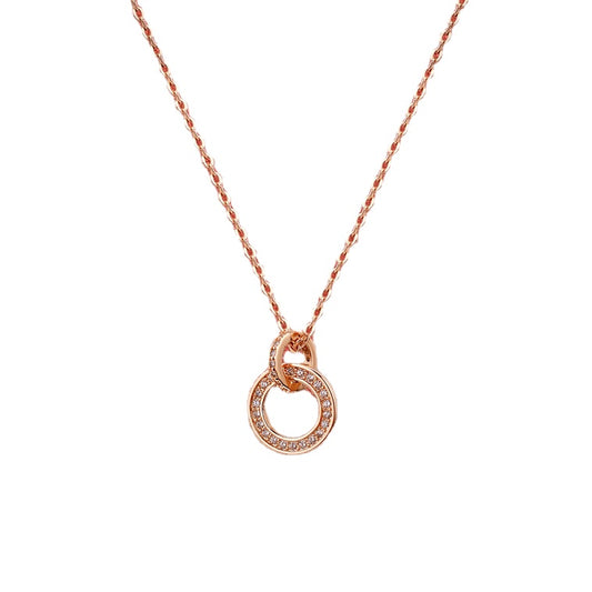 Zircon Double-ring Pendant Silver Necklace for Women