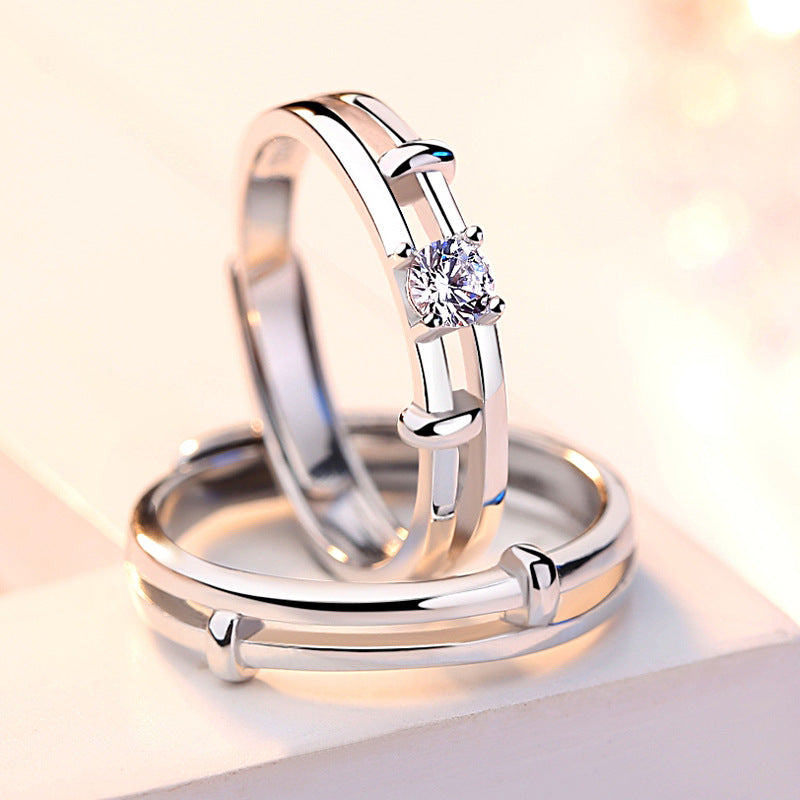 Silver Couple Ring with Zircon