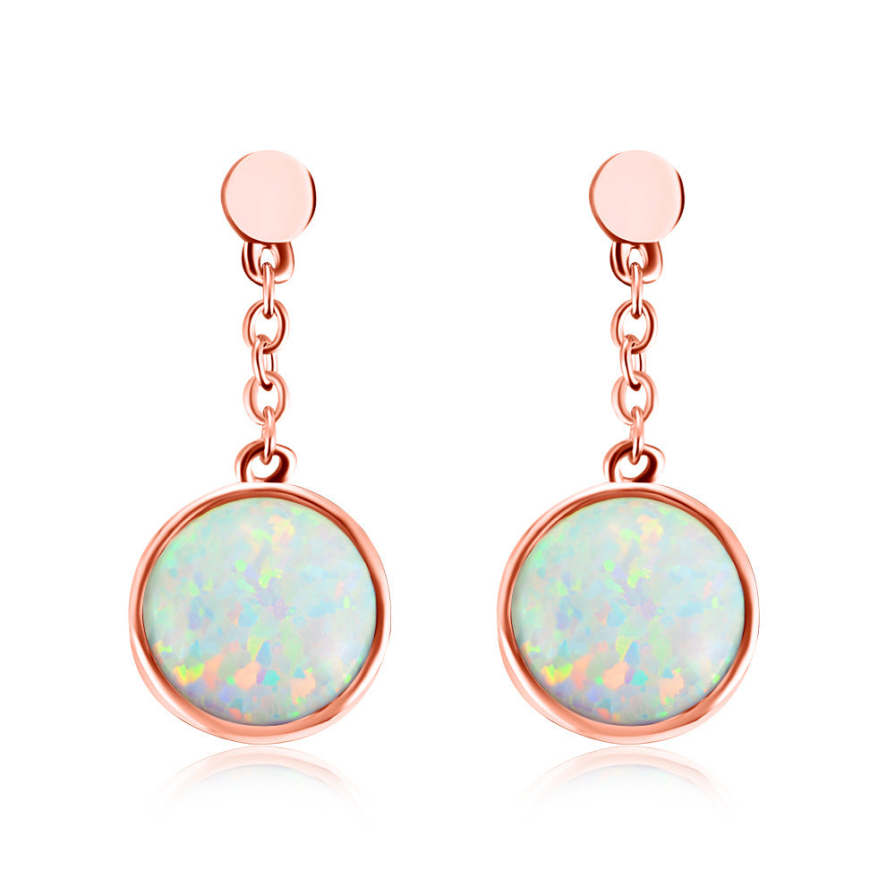 Round Cut Opal Jewelry Pendant Silver Drop Earrings for Women