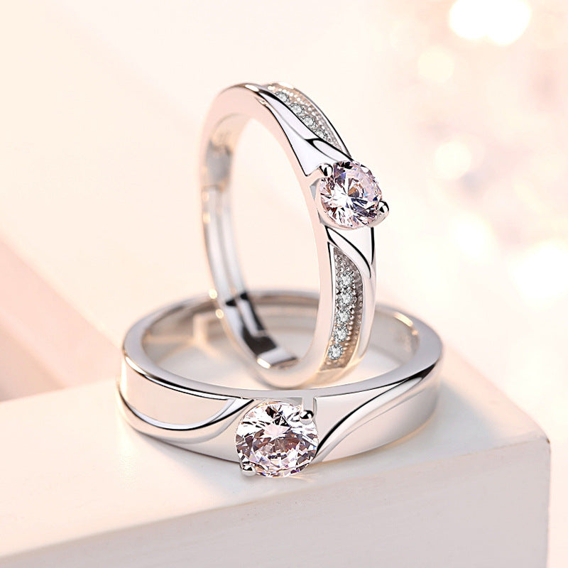 Ripple Round Zircon Silver Couple Ring
