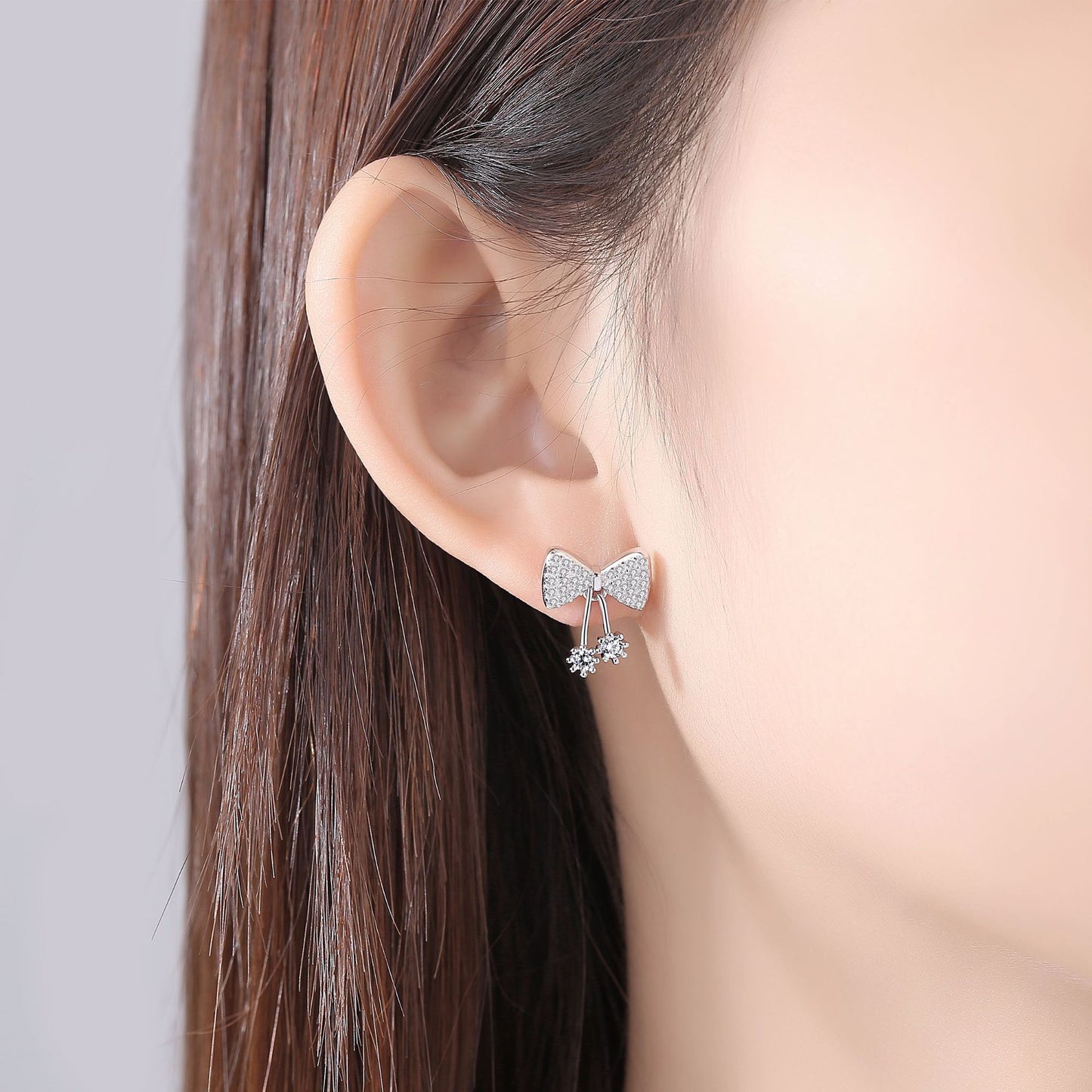 Full Zircon Bow Silver Studs Earrings for Women