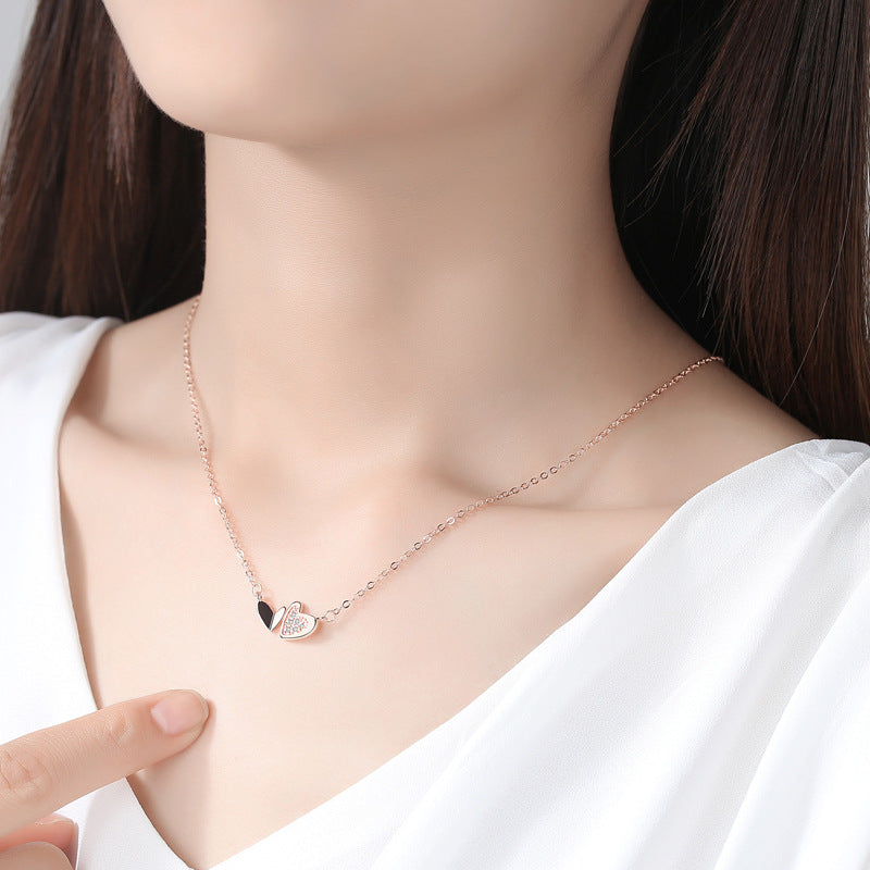 Valentine's Day Gift Two of Heart with Zircon Pendant Silver Necklace for Women