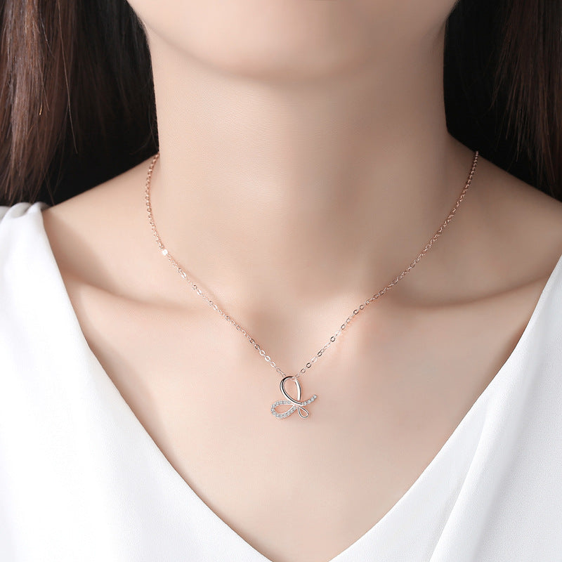 Butterfly with Zircon Pendant Silver Necklace for Women