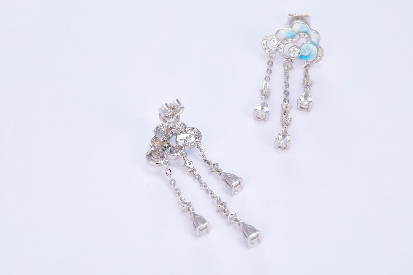 Blue Cloud Enamel Silver Drop Earrings for Women