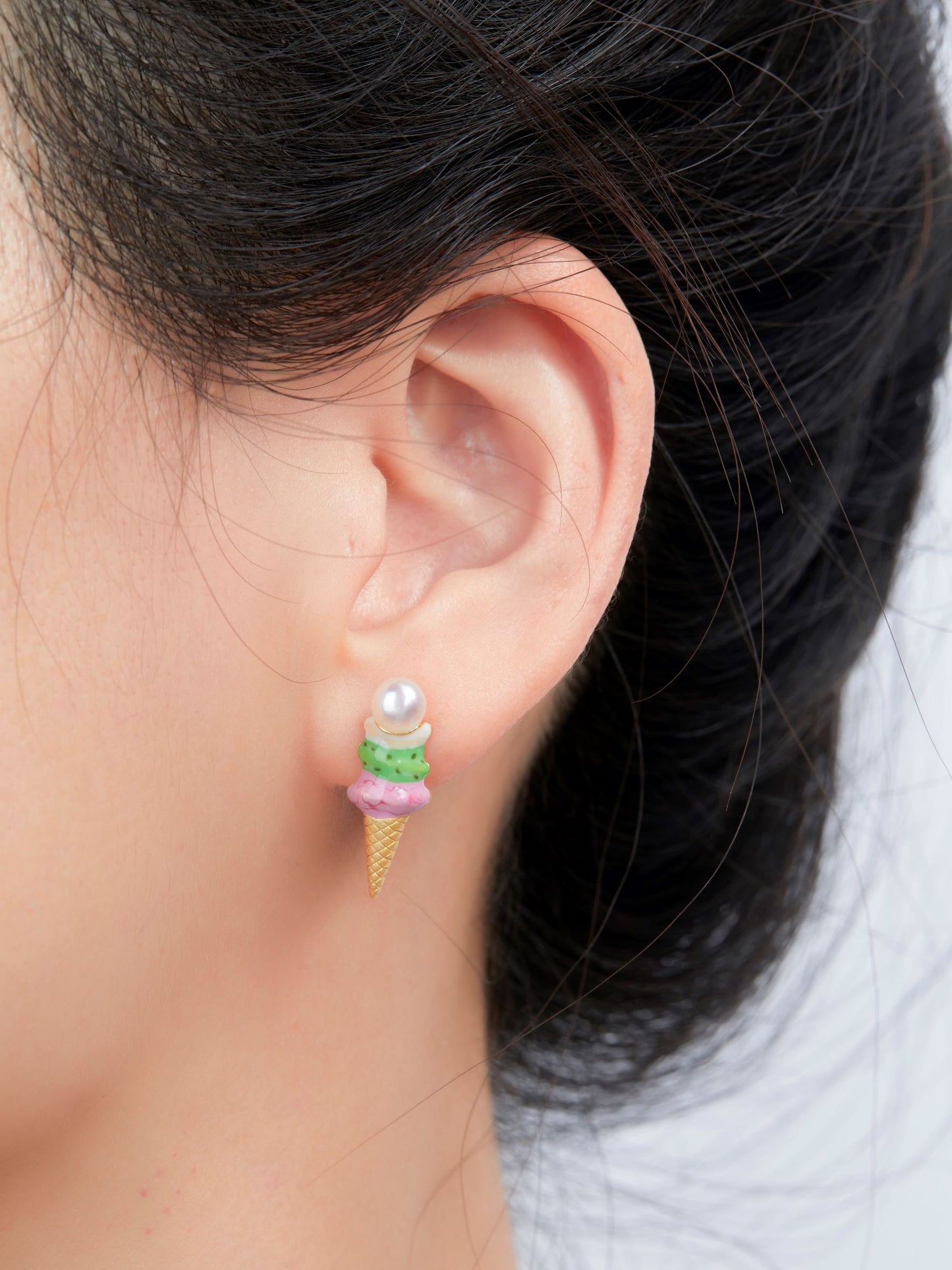 Ice Cream Enamel with Pearl Studs Earrings for Women