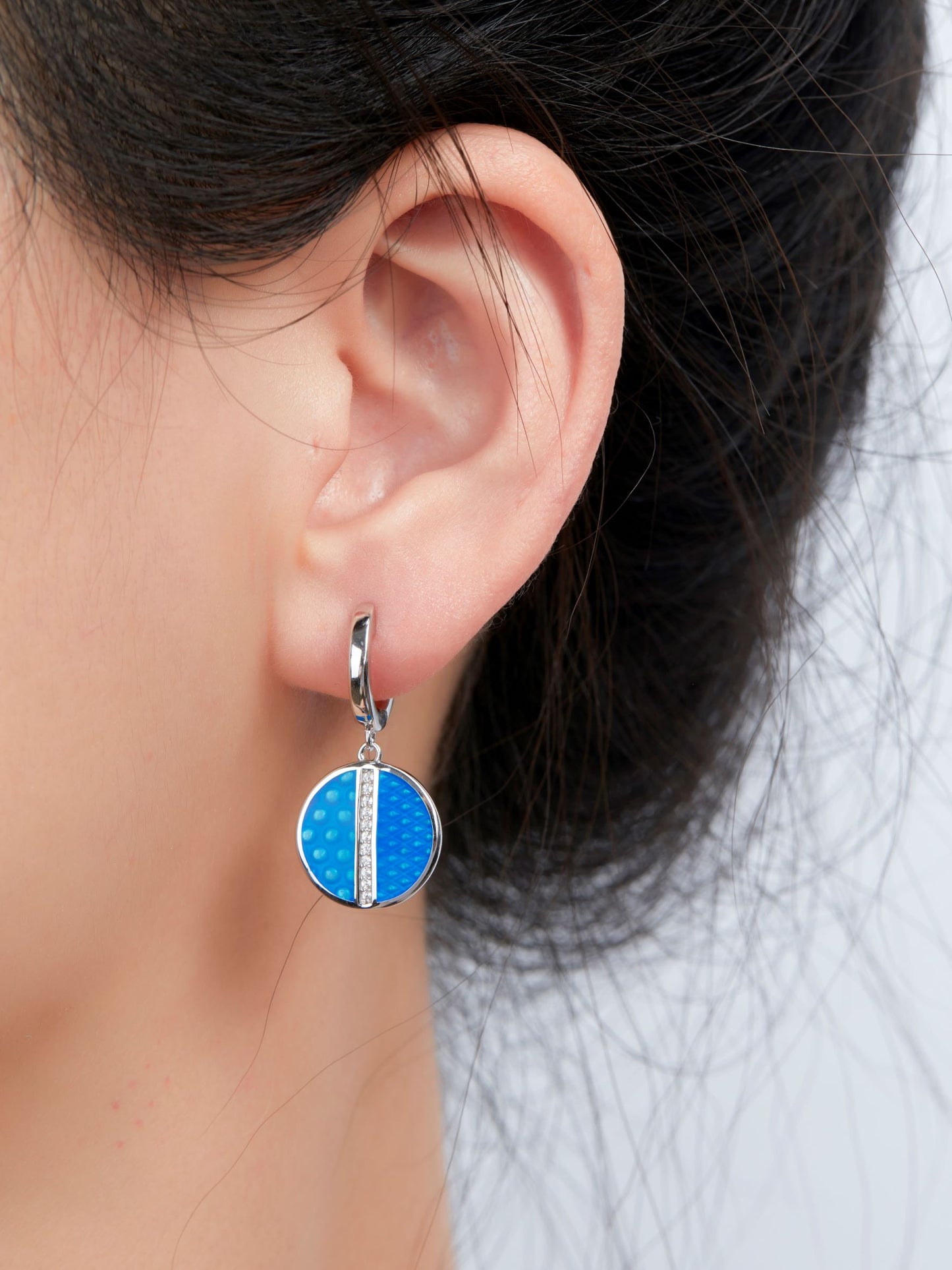 (Two Colours) Circle Enamel Silver Drop Earrings for Women