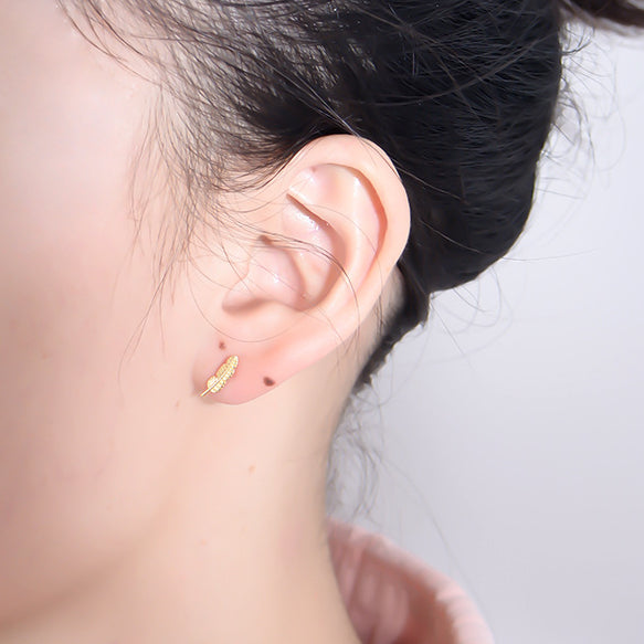 Mini Feather Silver Studs Earrings for Women