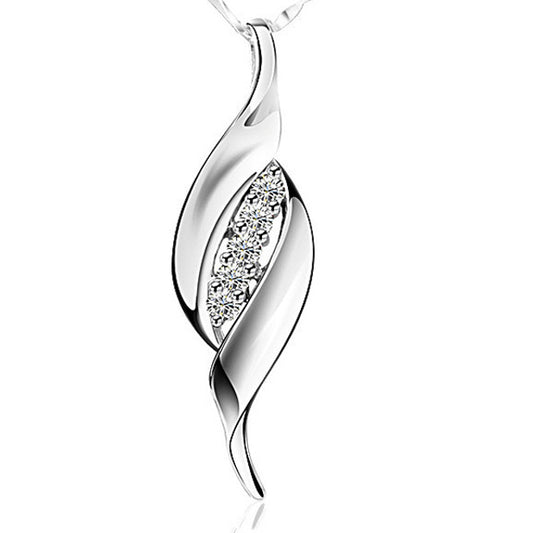 (Pendant Only) Willow Leaf with Zircon Silver Pendant for Women