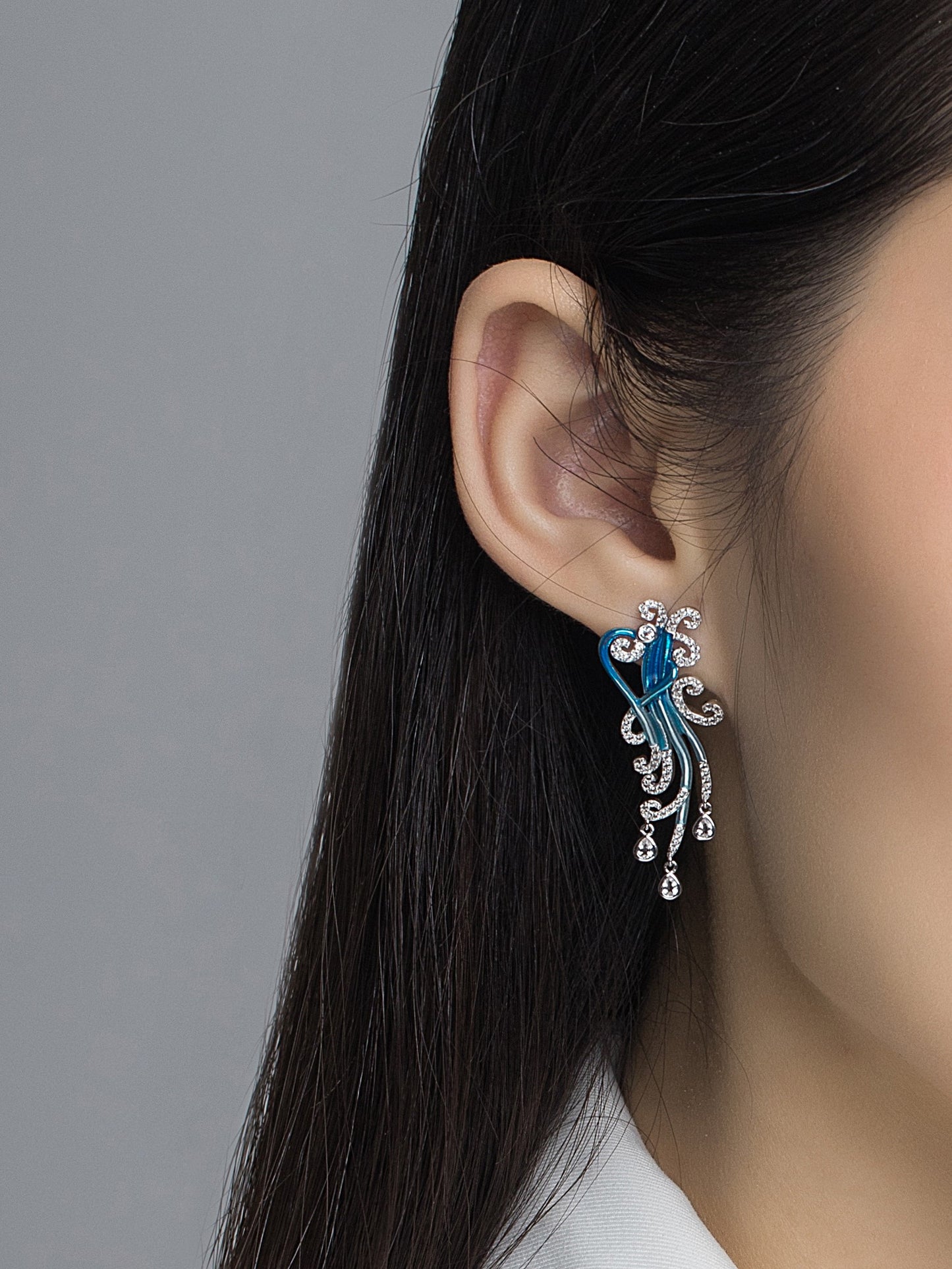 Blue Spoondrift Enamel Silver Drop Earrings for Women