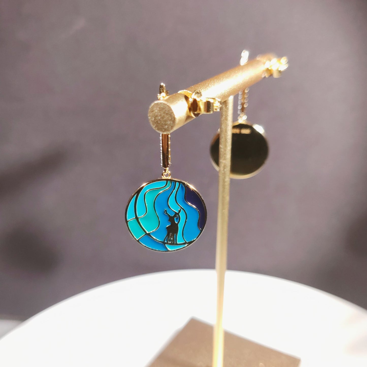 Golden Moonnight Deer Enamel Drop Earrings for Women