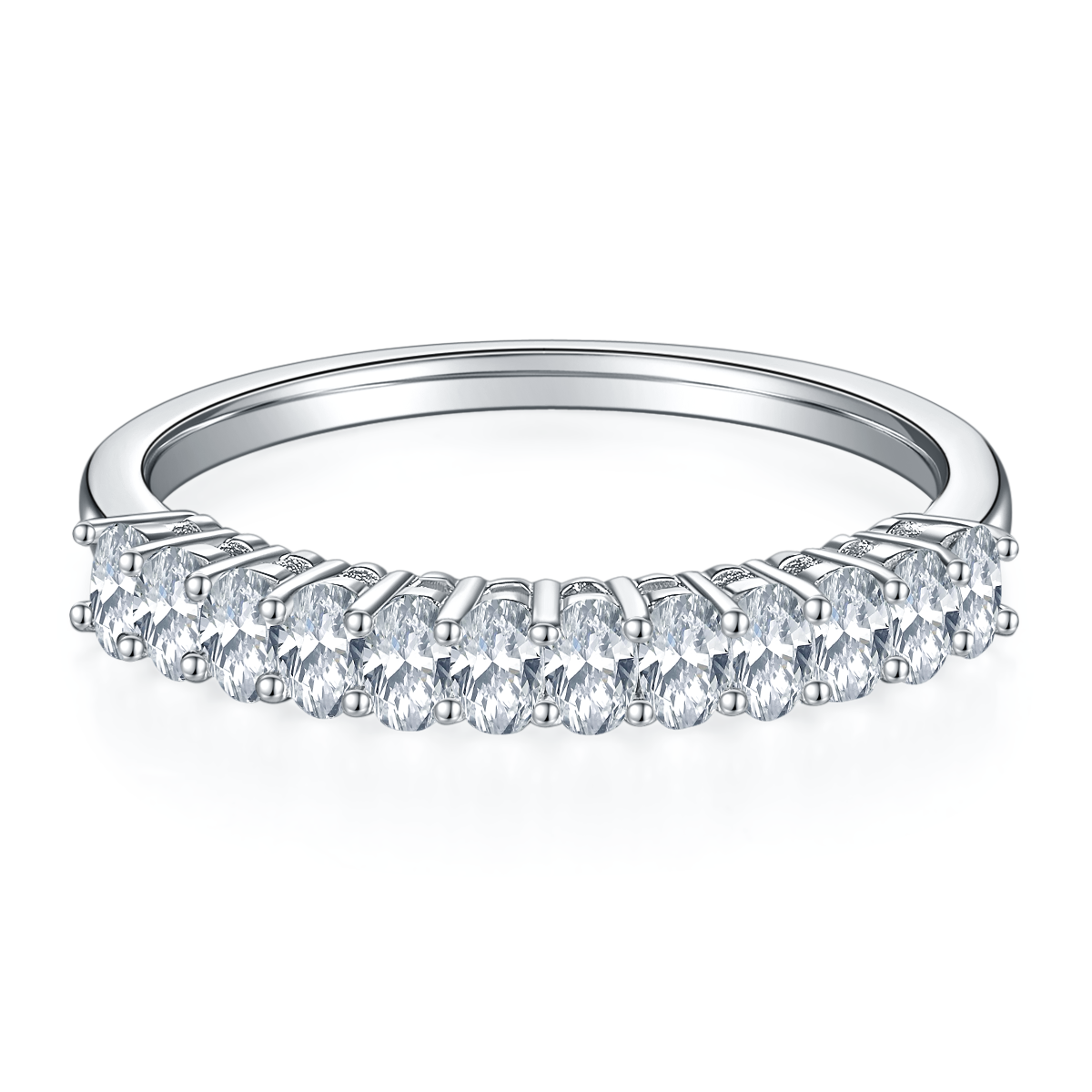 Oval Shape Moissanite Half Eternity Silver Ring