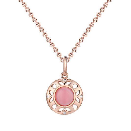 Circle Pink Mother-of-pearl with Zircon Silver Necklace for Women