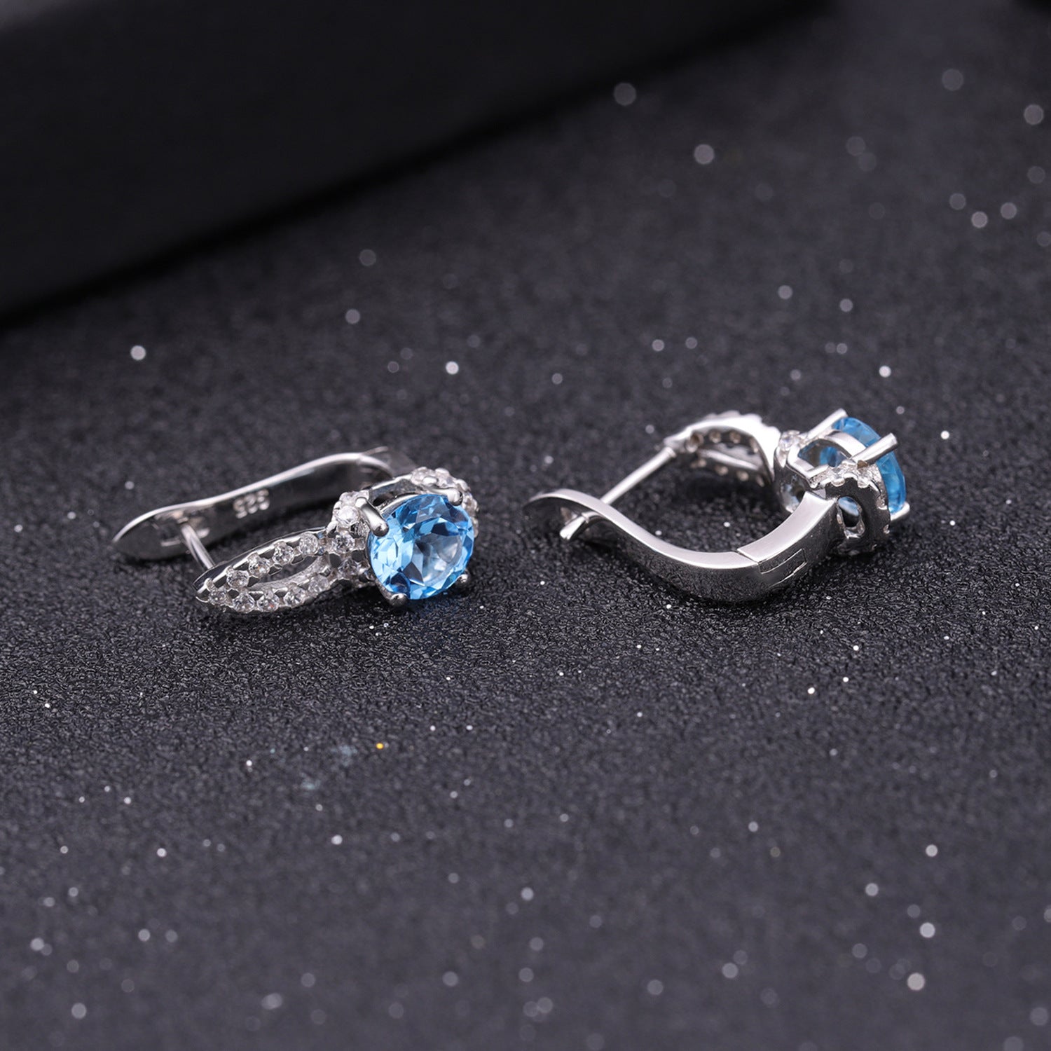 Natural Topaz Personality Round Cut Silver Studs Earrings for Women