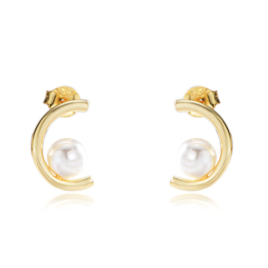 C-shaped with Pearl Silver Studs Earrings for Women